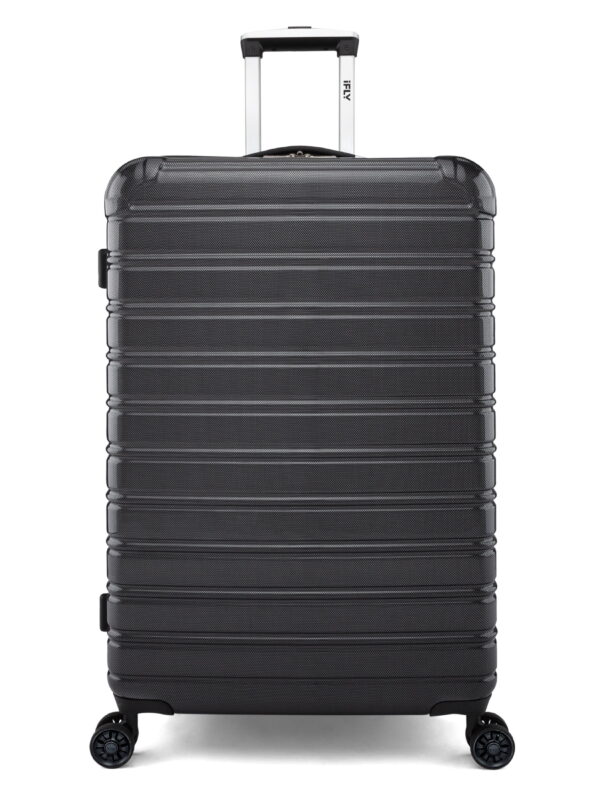 iFLY Fibertech 28" Large Checked Suitcase – Hardside Expandable Spinner Luggage for Travel, Black