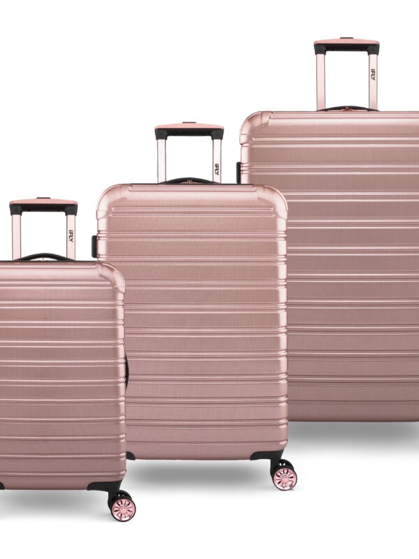 iFLY Fibertech 3-Piece Hardside Luggage Set – 20" Carry-On, 24" & 28" Checked, Rose Gold