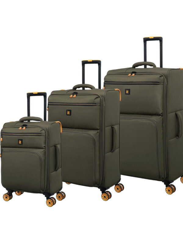 it luggage Compartment 3 Piece Set Softside 8 Wheel Expandable Luggage Suticase Spinner, Dark Olive