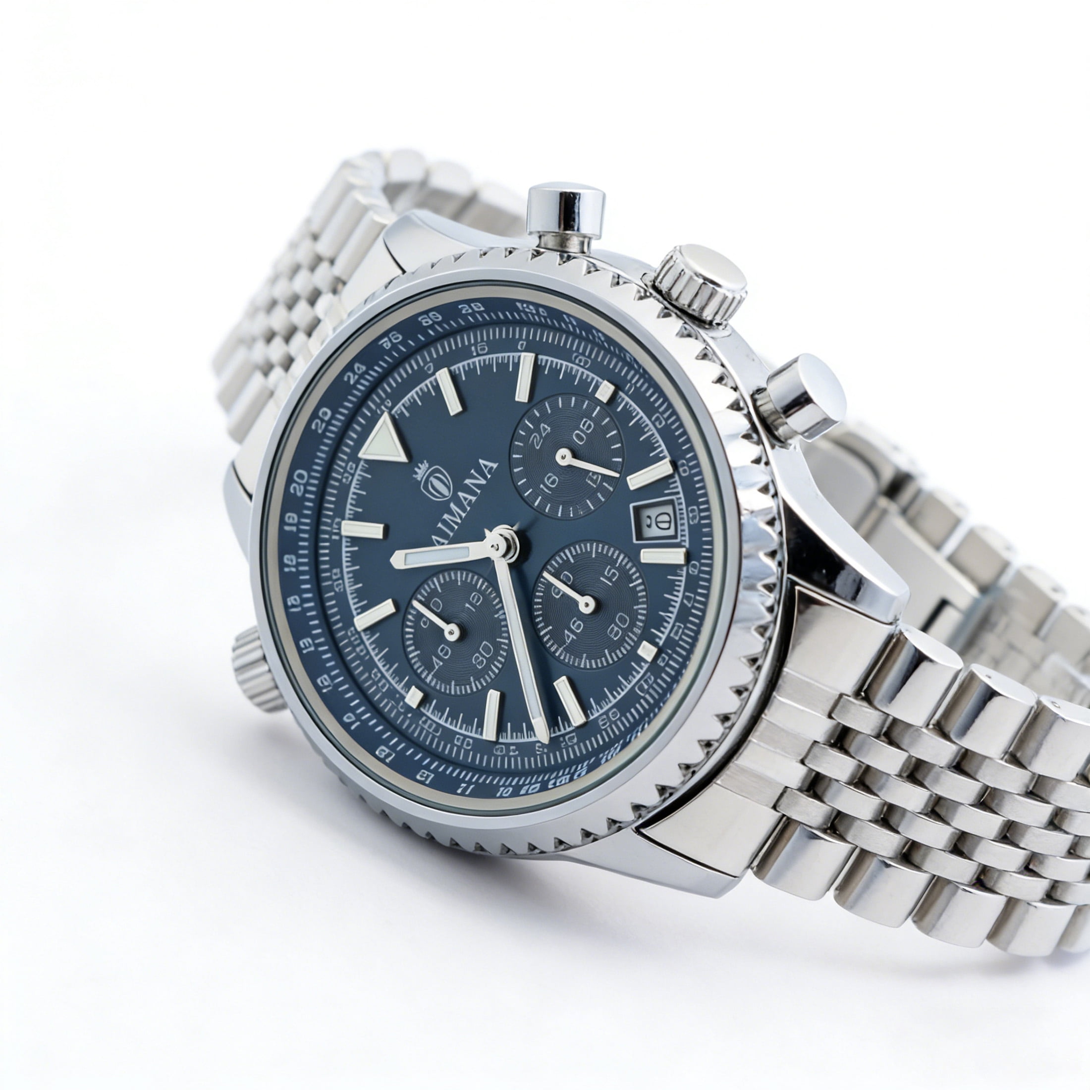 Mens Chronograph Watch Business Dress Quartz Stainless Steel Date Wrist Watch For Men Blue Dial - Image 5