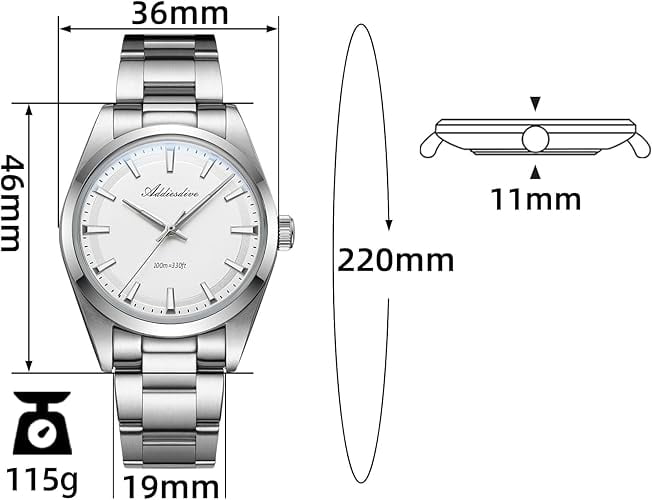 ADDIESDIVE 36 mm Dial Luxury Men's Watch VH31 Luminous Quartz Watch Water Resistant 100 M for Diving Swimming White Dial - Image 3