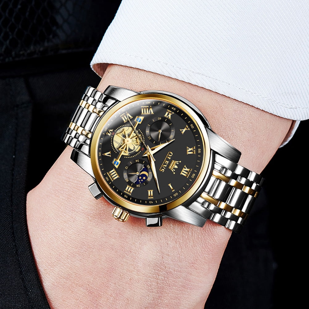 OLEVS Mens Watches Chronograph Business Dress Quartz Stainless Steel Waterproof Luminous Date Wrist Watch For Men Black Dial - Image 4