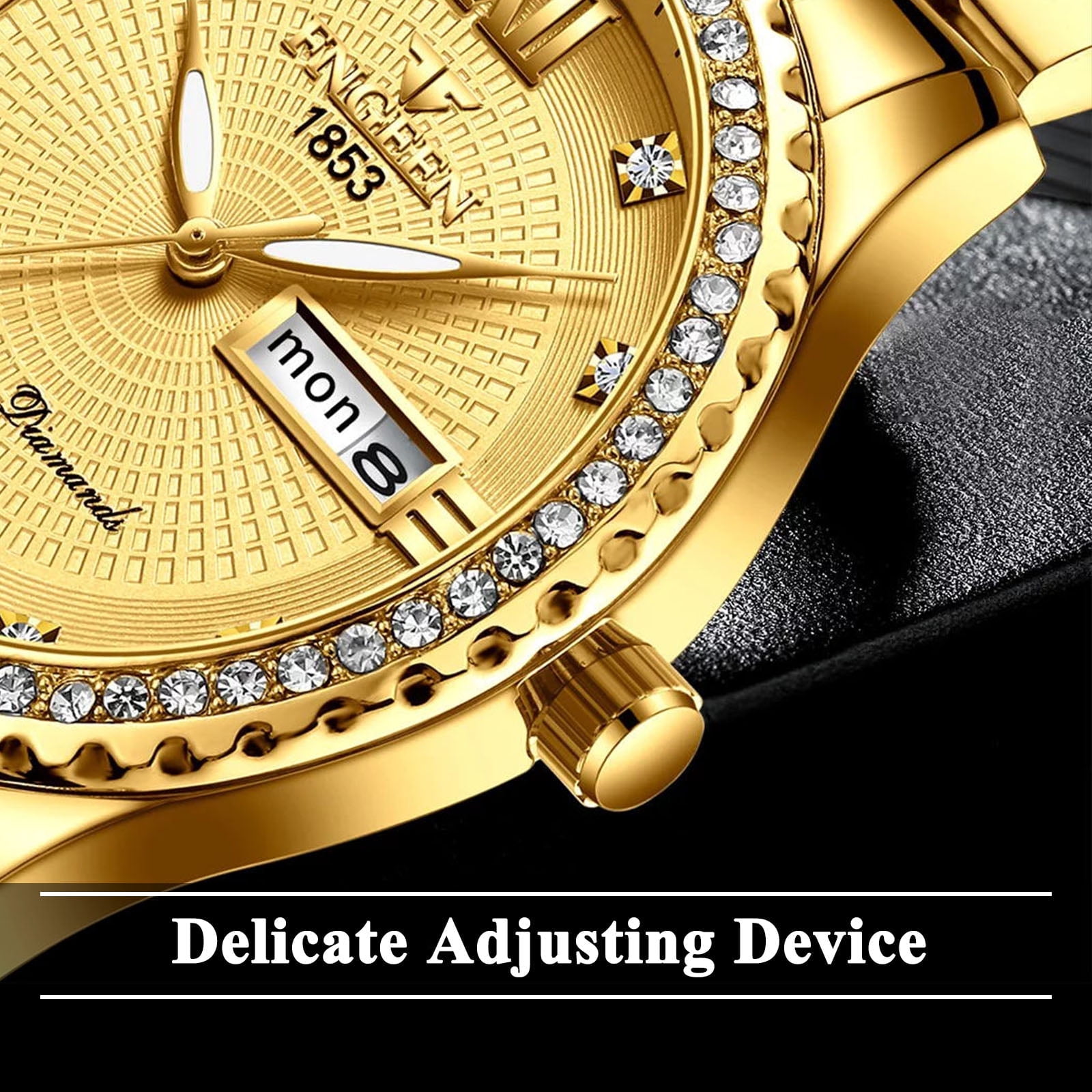 SUWU Classic Diamond Gold Watches for Men, Stainless Steel Waterproof Dress Watch, Men's Quartz Analog Wristwatch - Image 6