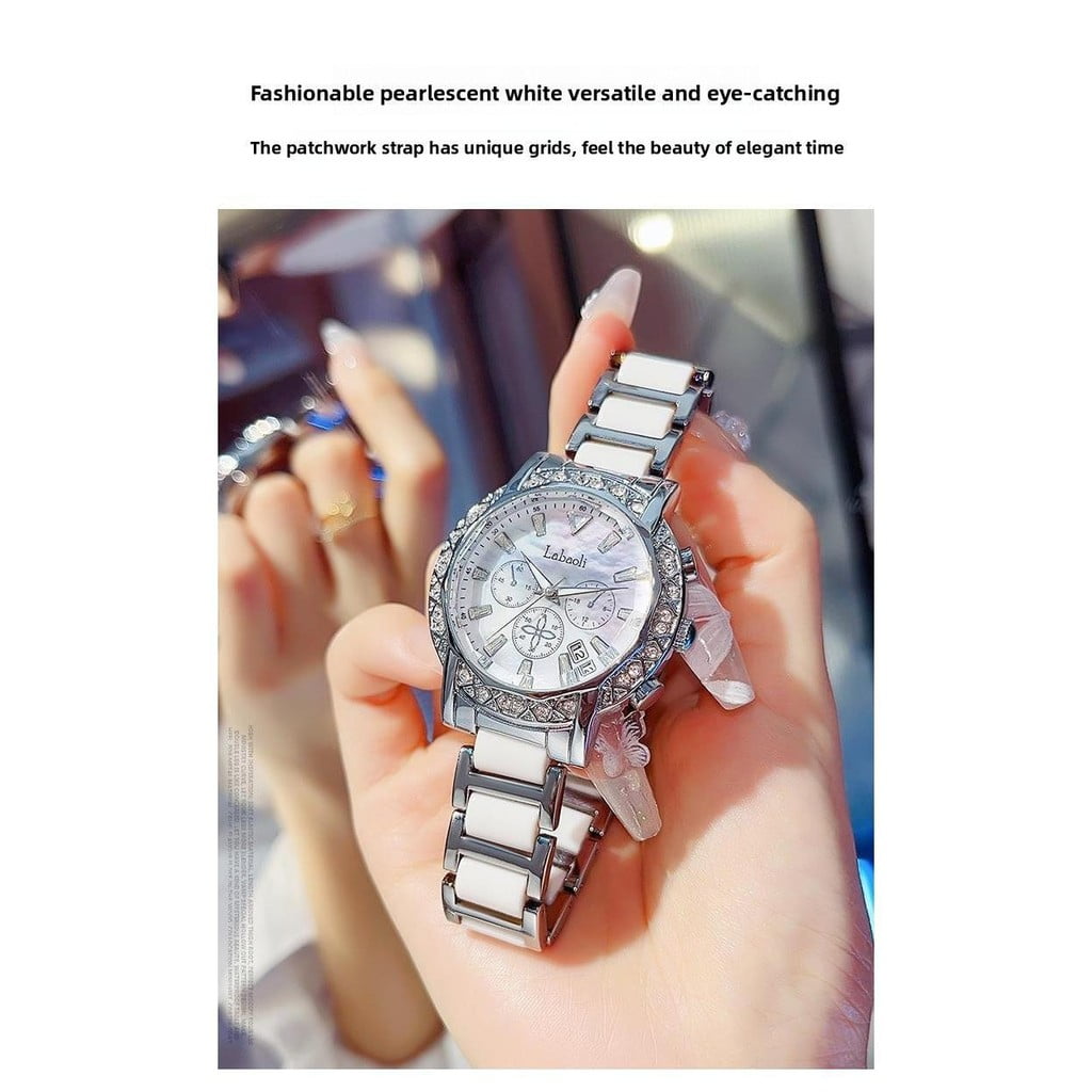 EXPLOJOY Women's Luxury Ceramic Watch – Diamond Accents, Waterproof & Calendar Display - Image 6