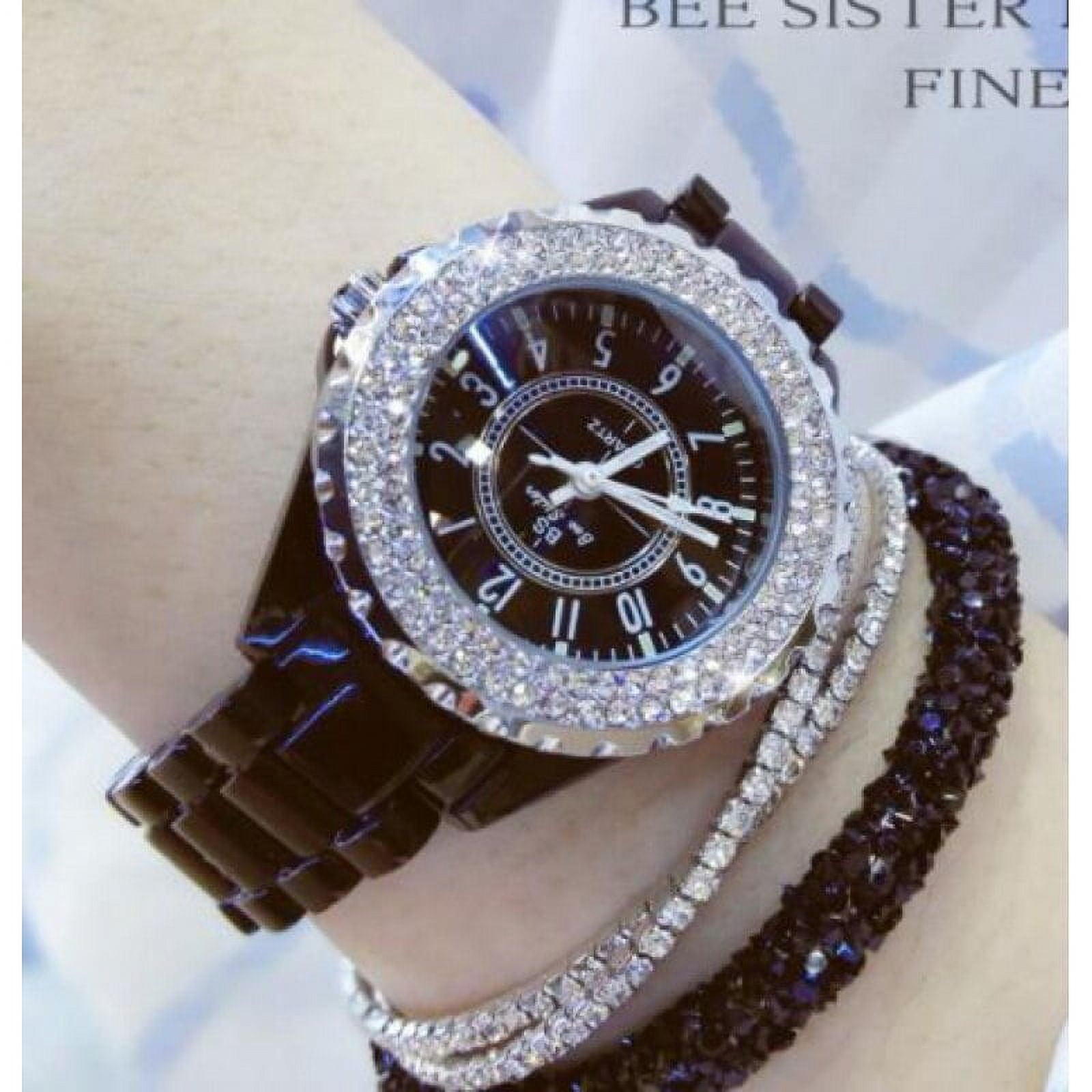BS New Student Watch Brand Light Luxury Ceramic Watch Women's Watch Full of Diamonds Quartz Watch Fashion - Image 3