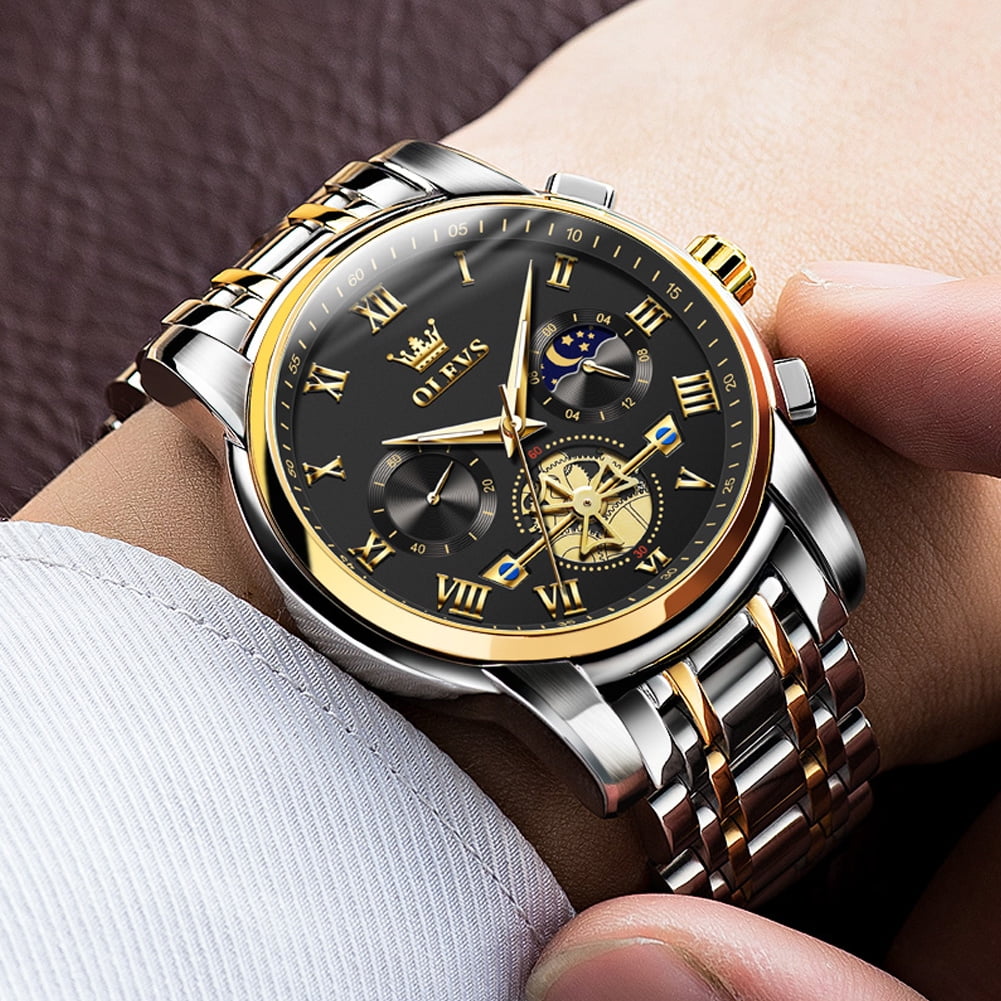 OLEVS Mens Watches Chronograph Business Dress Quartz Stainless Steel Waterproof Luminous Date Wrist Watch For Men Black Dial - Image 3