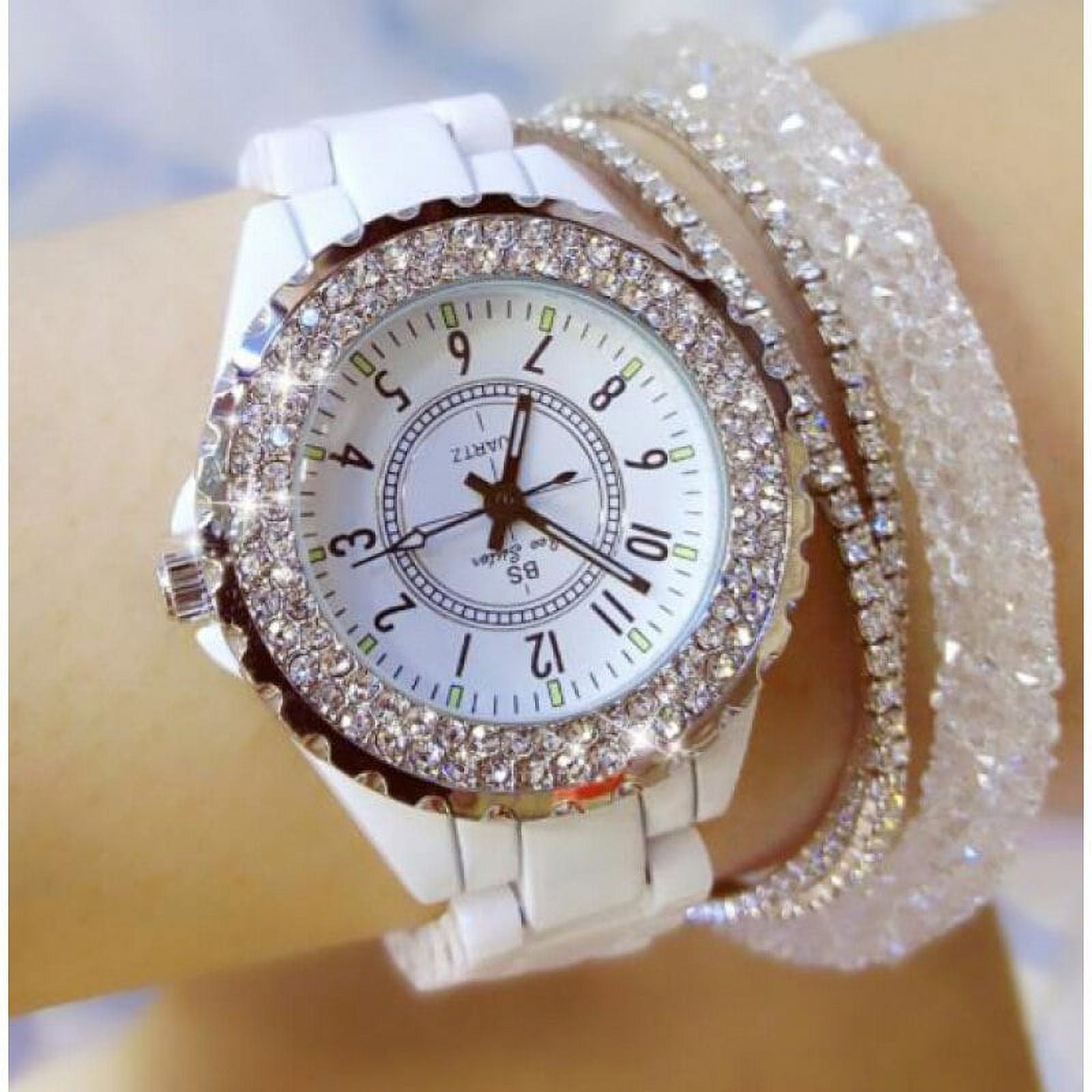 BS New Student Watch Brand Light Luxury Ceramic Watch Women's Watch Full of Diamonds Quartz Watch Fashion - Image 4