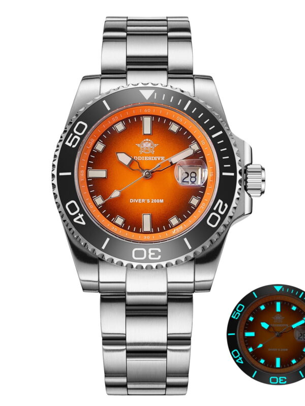 ADDIESDIVE Men's Watch, Analog Quartz Watch, Professional Dive Watch 200M Waterproof, 316L Stainless Steel, Ceramic Bezel, Luminous, Orange