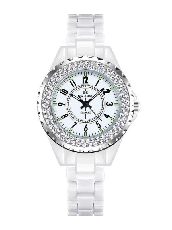 BS New Student Watch Brand Light Luxury Ceramic Watch Women's Watch Full of Diamonds Quartz Watch Fashion