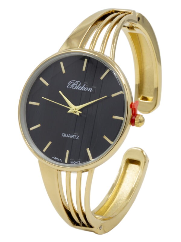 Blekon Collections Quartz Women's 34mm Case Elegant Cuff Bangle Watch (Black/Gold)