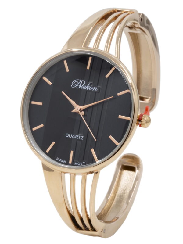 Blekon Collections Quartz Women's 34mm Case Elegant Cuff Bangle Watch (Black/Rose Gold)