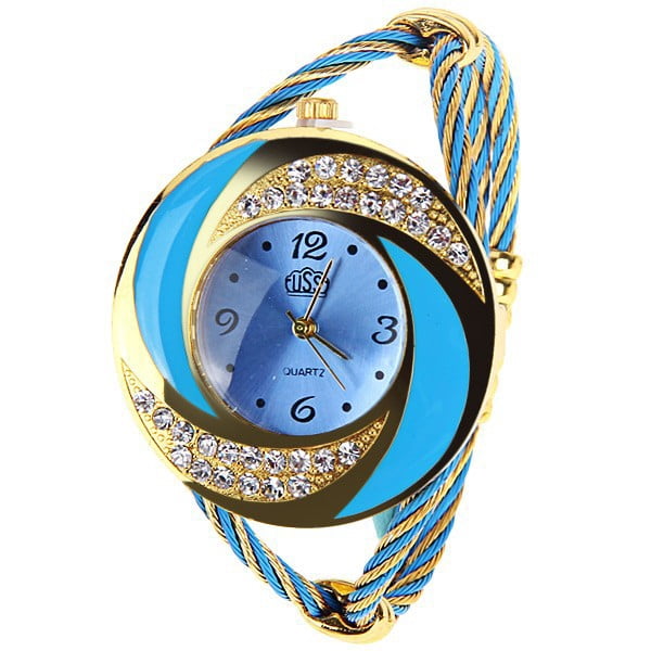 Blue Crescent Crystal Bangle Watch, Fashion Women’s Quartz Cuff Watch