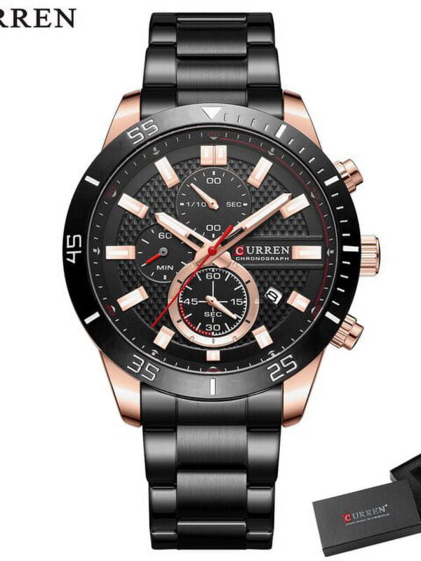 Curren Fashion Men's Chronograph Watches Stainless Steel Band Luxury Brand Wristwatches For Male With Luminous - Quartz Wristwatches