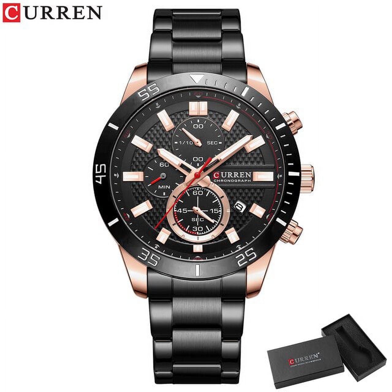Curren Fashion Men's Chronograph Watches Stainless Steel Band Luxury Brand Wristwatches For Male With Luminous - Quartz Wristwatches