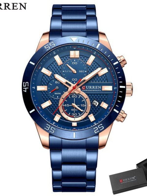 Curren Fashion Men's Chronograph Watches Stainless Steel Band Luxury Brand Wristwatches For Male With Luminous - Quartz Wristwatches