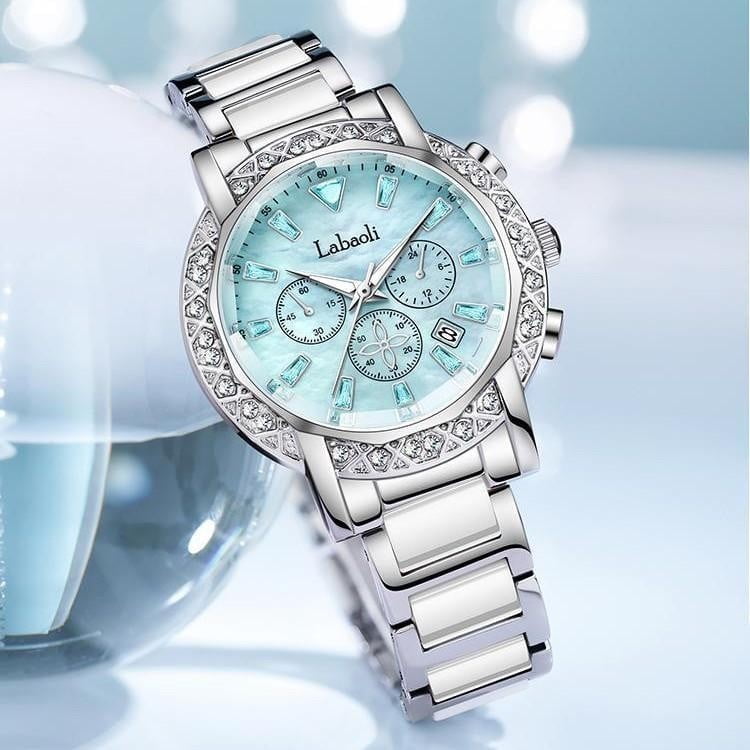 EXPLOJOY Stylish Waterproof Watch for Women – Diamond-Inspired Dial & Ceramic Band