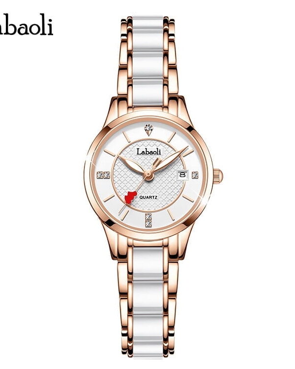 Explojoy Women's Luxury Ceramic Quartz Watch – Waterproof Elegant Timepiece with Calendar & Luminous Dial