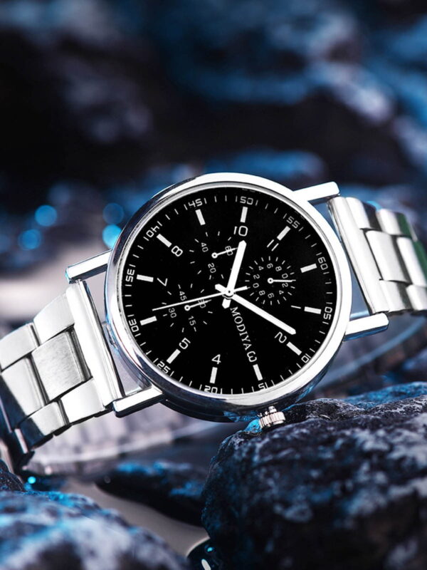 Litrail Men's Stainless Steel Chronograph Watch 38mm 3ATM Waterproof Adjustable Link Fold Over Clasp IP Matte Plating Elegant Design