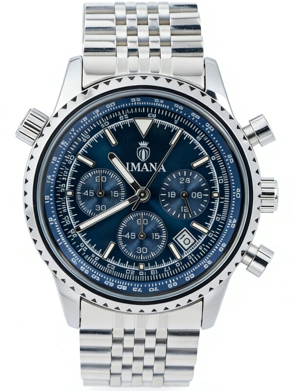 Mens Chronograph Watch Business Dress Quartz Stainless Steel Date Wrist Watch For Men Blue Dial