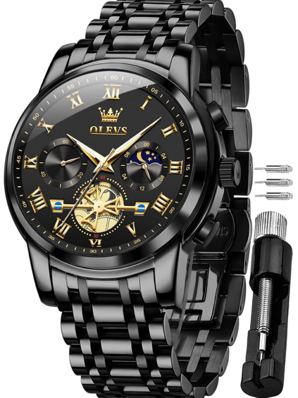 OLEVS Mens Watches Chronograph Business Dress Quartz Stainless Steel Waterproof Luminous Date Wrist Watch For Men Black Dial