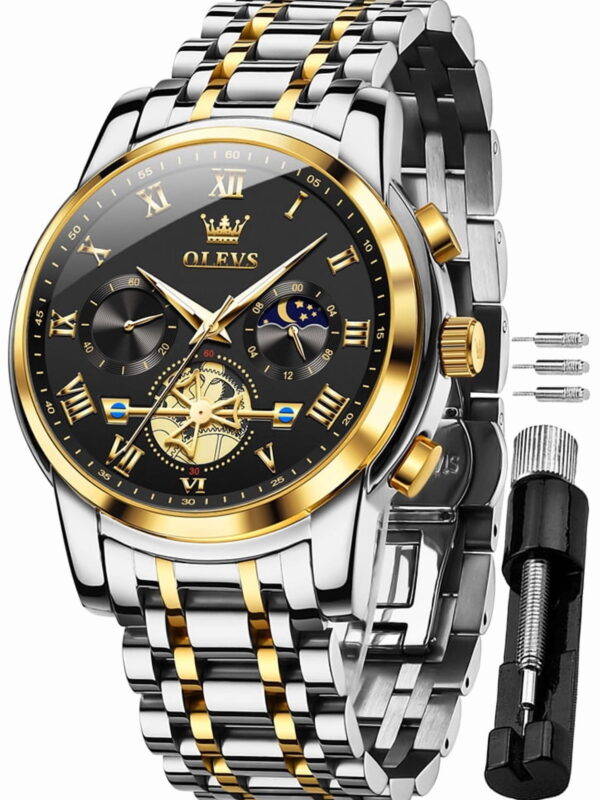 OLEVS Mens Watches Chronograph Business Dress Quartz Stainless Steel Waterproof Luminous Date Wrist Watch For Men Black Dial