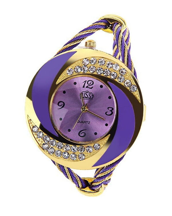Purple Crescent Crystal Bangle Watch, Luxury Women’s Quartz Bangle Watch