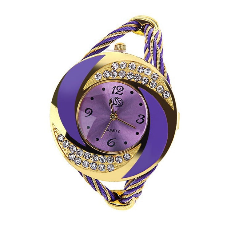 Purple Crescent Crystal Bangle Watch, Luxury Women’s Quartz Bangle Watch