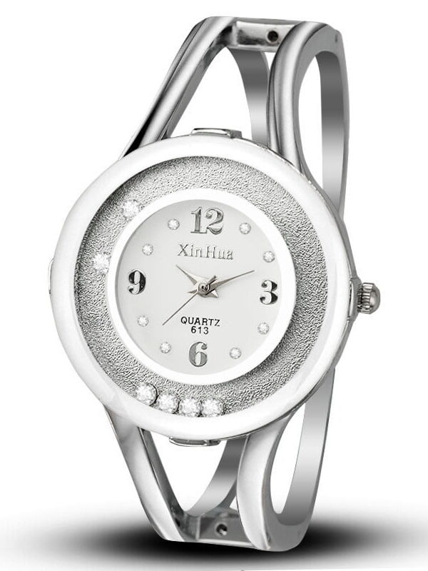 Women’s Silver Bangle Bracelet Watch with white Dial Crystal Decor Quartz Quartz Watch
