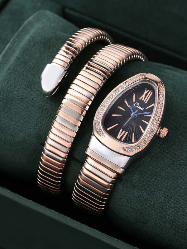 Women’s Wrap Bangle Watch with Crystal Bezel Quartz Bracelet Watch Elegant Jewelry Wrist Watch