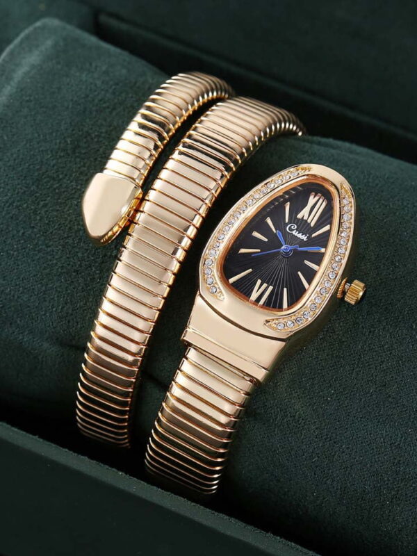 Women’s Wrap Bangle Watch with Crystal Bezel Quartz Bracelet Watch Elegant Jewelry Wrist Watch
