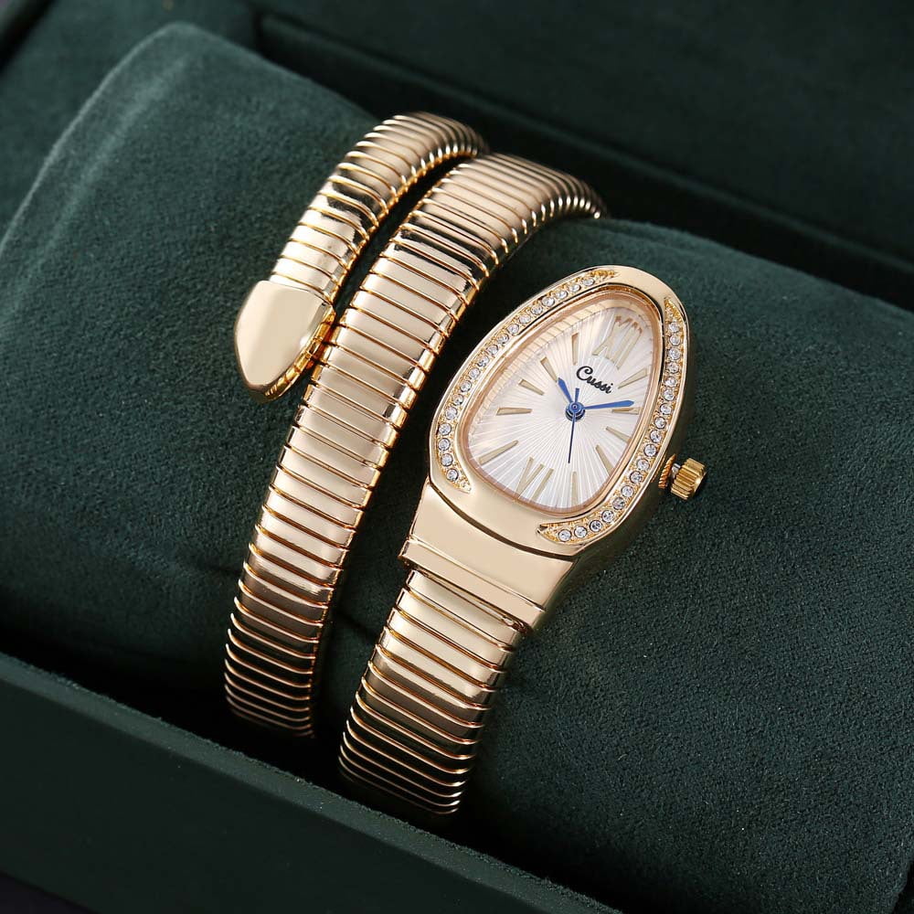 Women’s Wrap Bangle Watch with Crystal Bezel Quartz Bracelet Watch Elegant Jewelry Wrist Watch