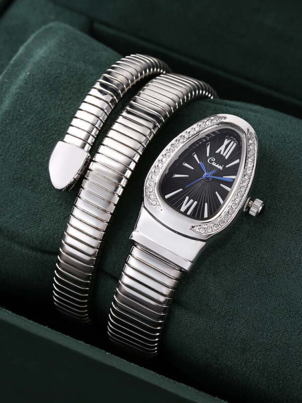 Women’s Wrap Bangle Watch with Crystal Bezel Quartz Bracelet Watch Elegant Jewelry Wrist Watch