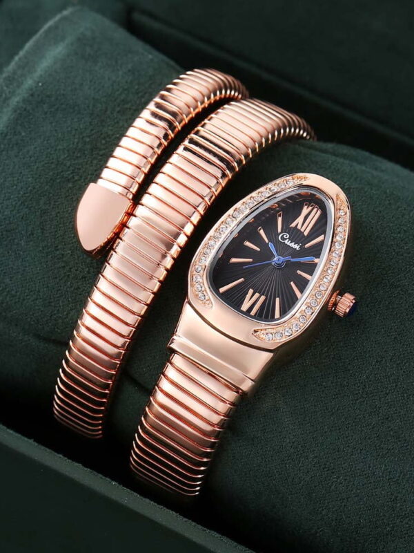 Women’s Wrap Bangle Watch with Crystal Bezel Quartz Bracelet Watch Elegant Jewelry Wrist Watch