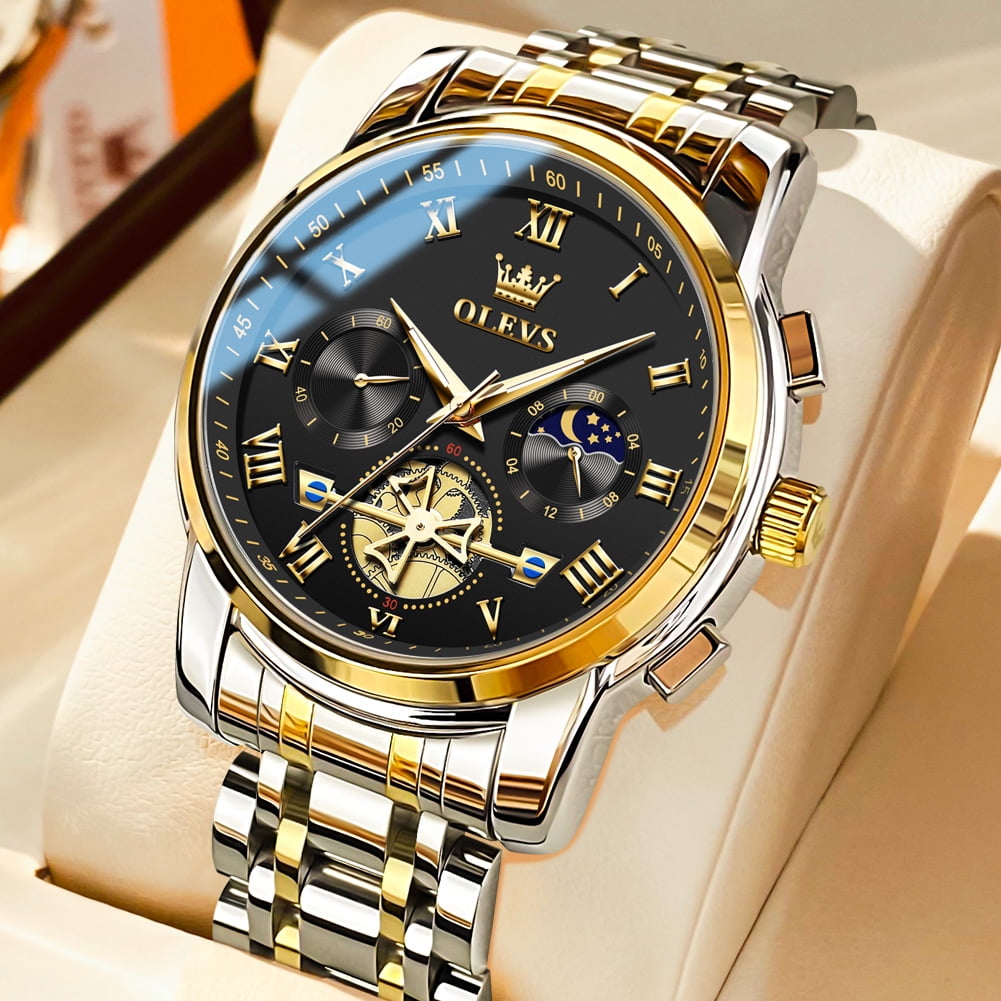 OLEVS Mens Watches Chronograph Business Dress Quartz Stainless Steel Waterproof Luminous Date Wrist Watch For Men Black Dial - Image 2