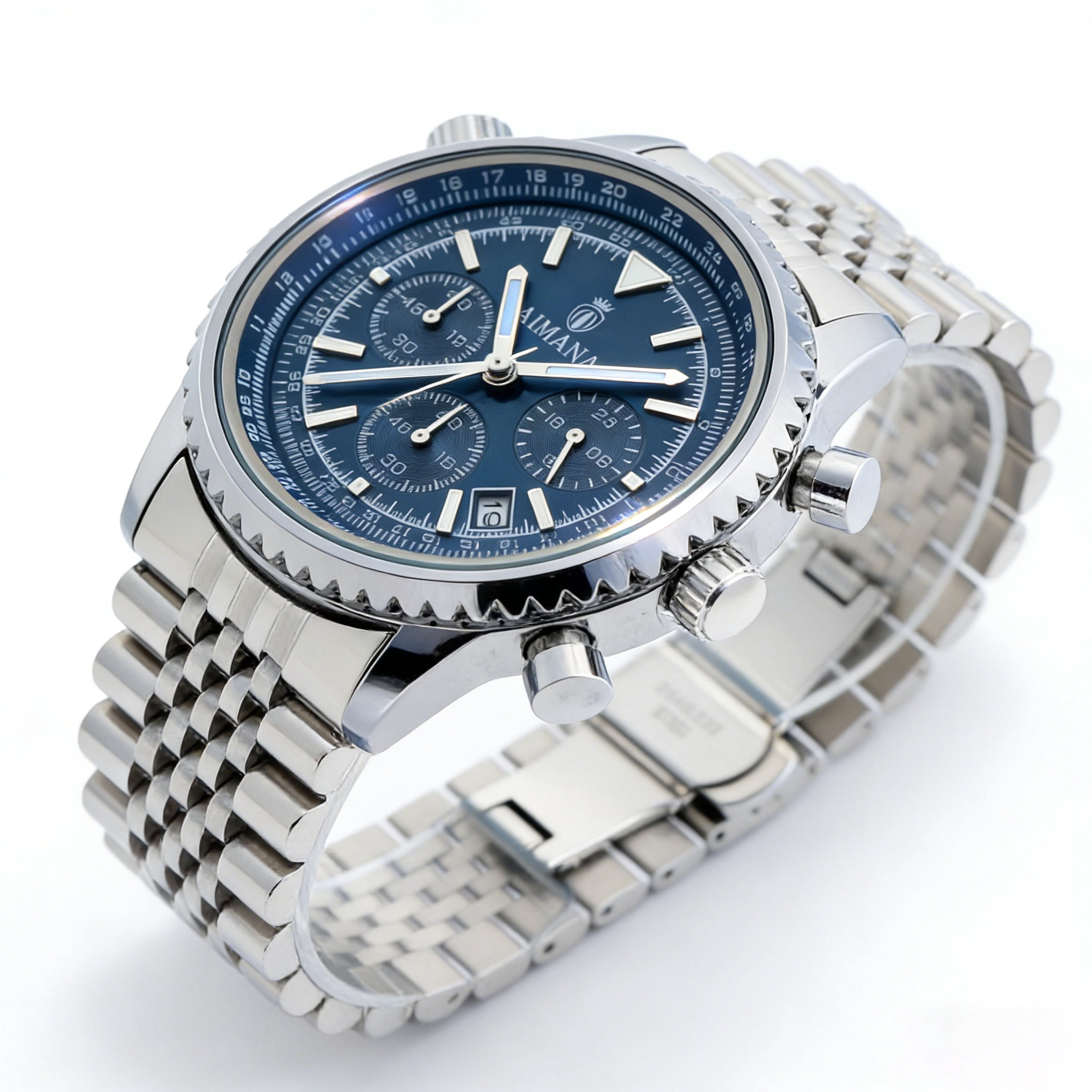 Mens Chronograph Watch Business Dress Quartz Stainless Steel Date Wrist Watch For Men Blue Dial - Image 4