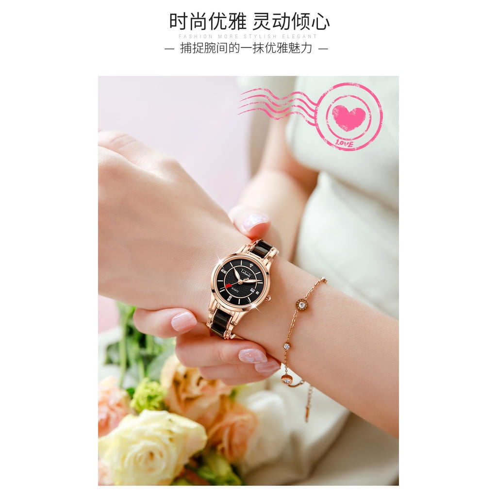 Explojoy Women's Luxury Ceramic Quartz Watch – Waterproof Elegant Timepiece with Calendar & Luminous Dial - Image 4