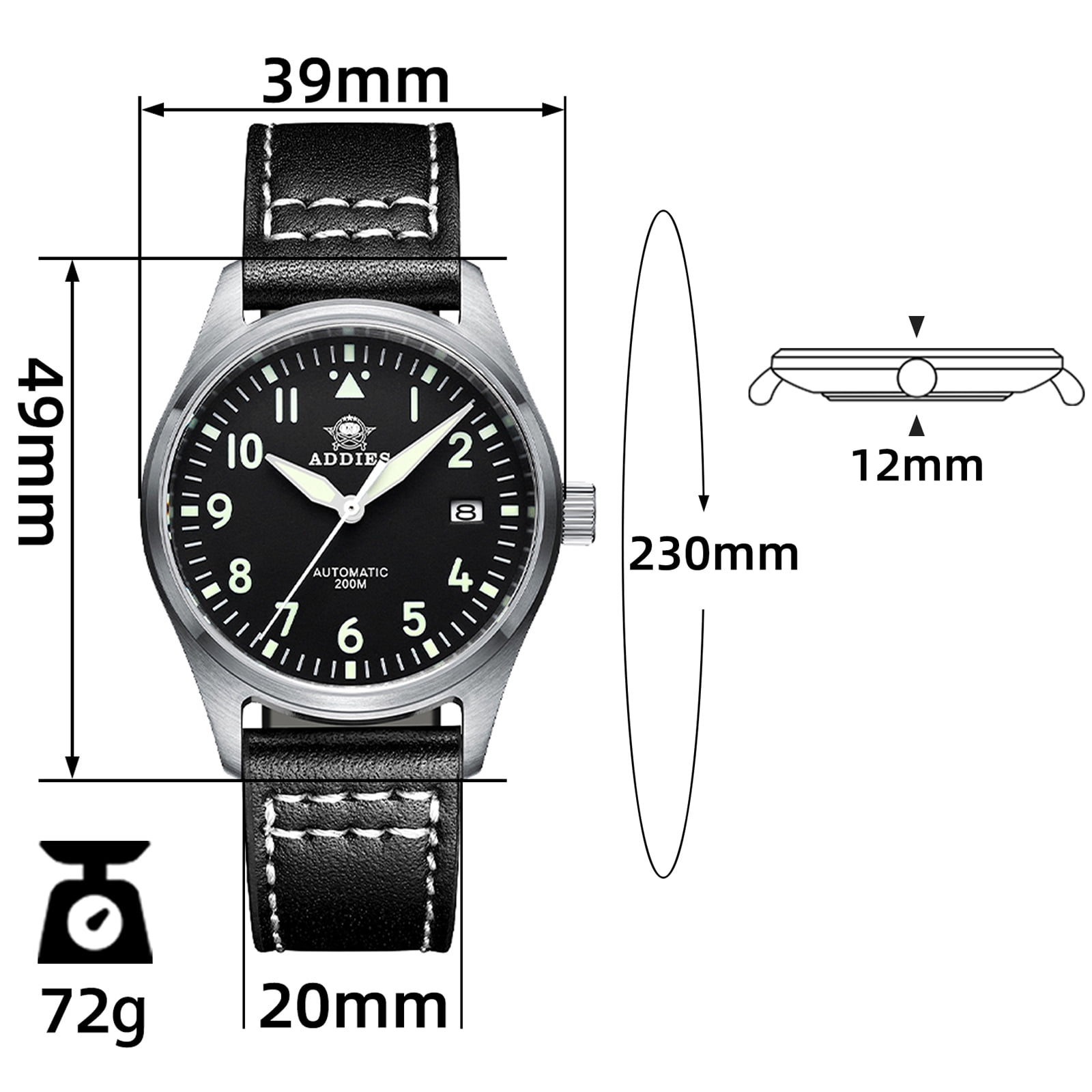 ADDIESDIVE Luxurious Men's Automatic Watch NH35A Mechanical Watch Sapphire Glass 200m Waterproof Analog Luminous Watches MY-H2 - Image 3