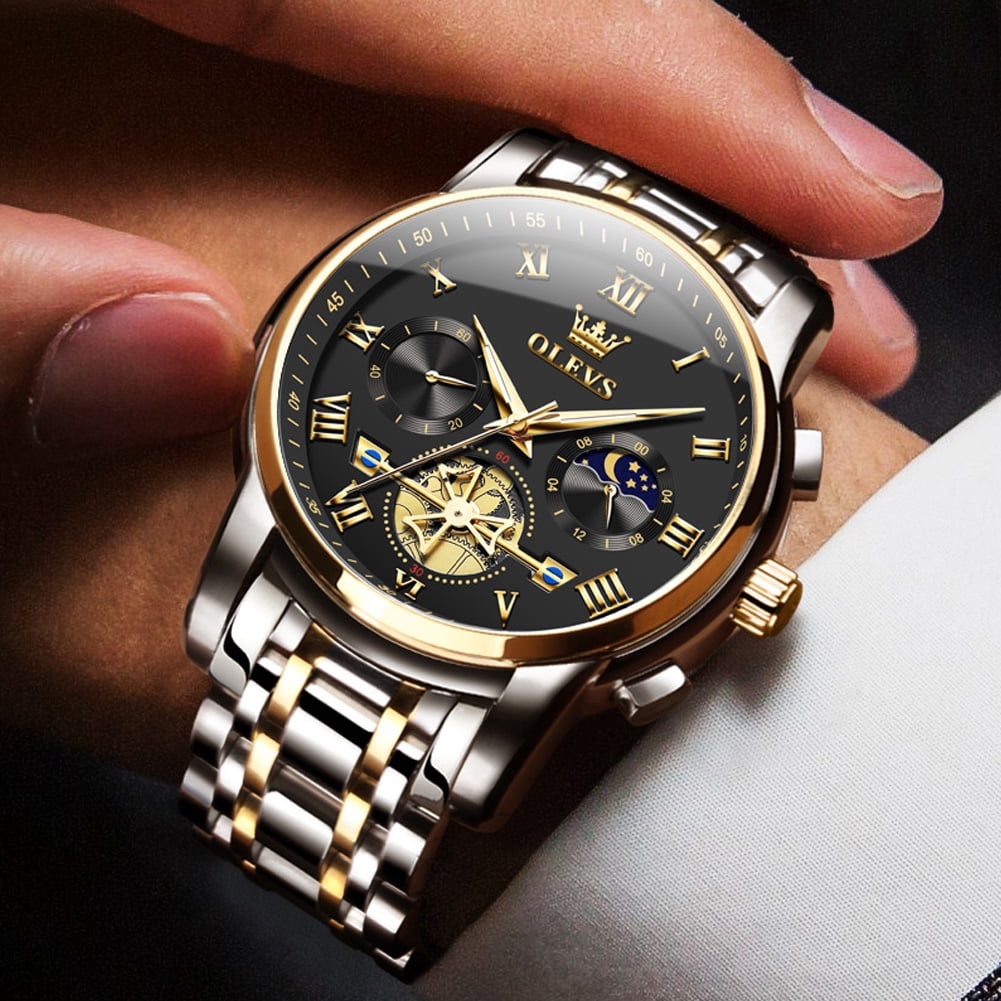 OLEVS Mens Watches Chronograph Business Dress Quartz Stainless Steel Waterproof Luminous Date Wrist Watch For Men Black Dial - Image 5